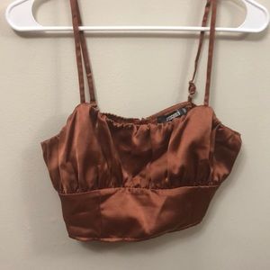 Missguided Silky brown rushed bust crop top